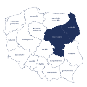 Mapa przedstawiająca obszar działania OT w Warszawie