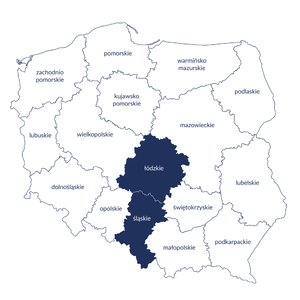 Mapa przedstawiająca obszar działania OT w Katowicach
