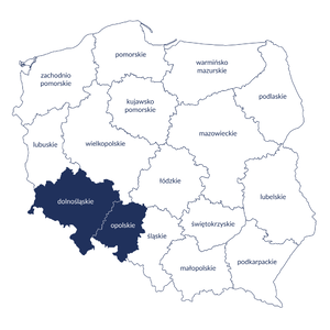 Mapa przedstawiająca obszar działania OT we Wrocławiu